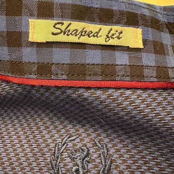 Bugatchi Uomo Gingham Shaped Fit Long Sleeve Button-Up Shirt Blue Medium - Picture 4 of 7